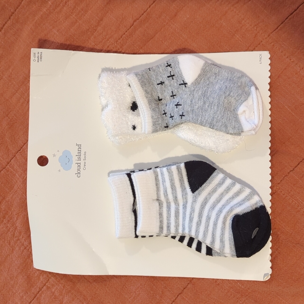 Cloud Island crew socks, black, white, and gray size 0 to 6 months NEW!